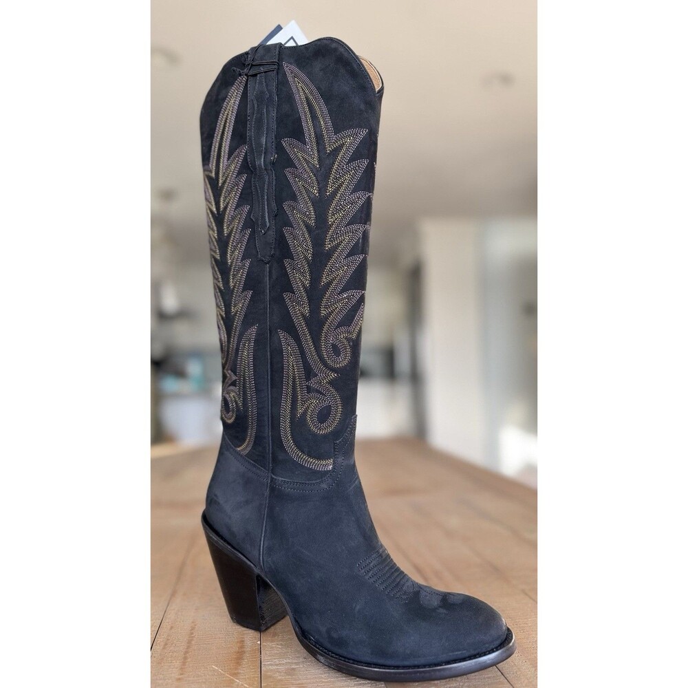 NIB Lucchese Jasmine Black Suede 17" Tall Western Boots Womens Size 8 M5149